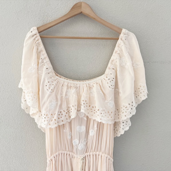Free People Tambourine Off Shoulder Maxi Dress Large Blush Pink Boho Ethereal - Picture 7 of 15